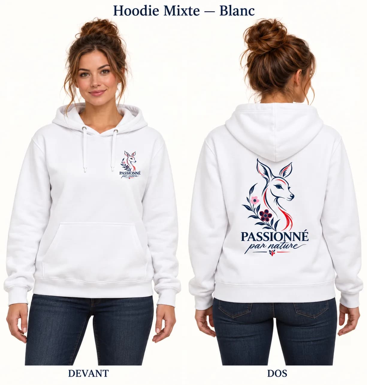 Hoodie Mixte Biche — Blanc