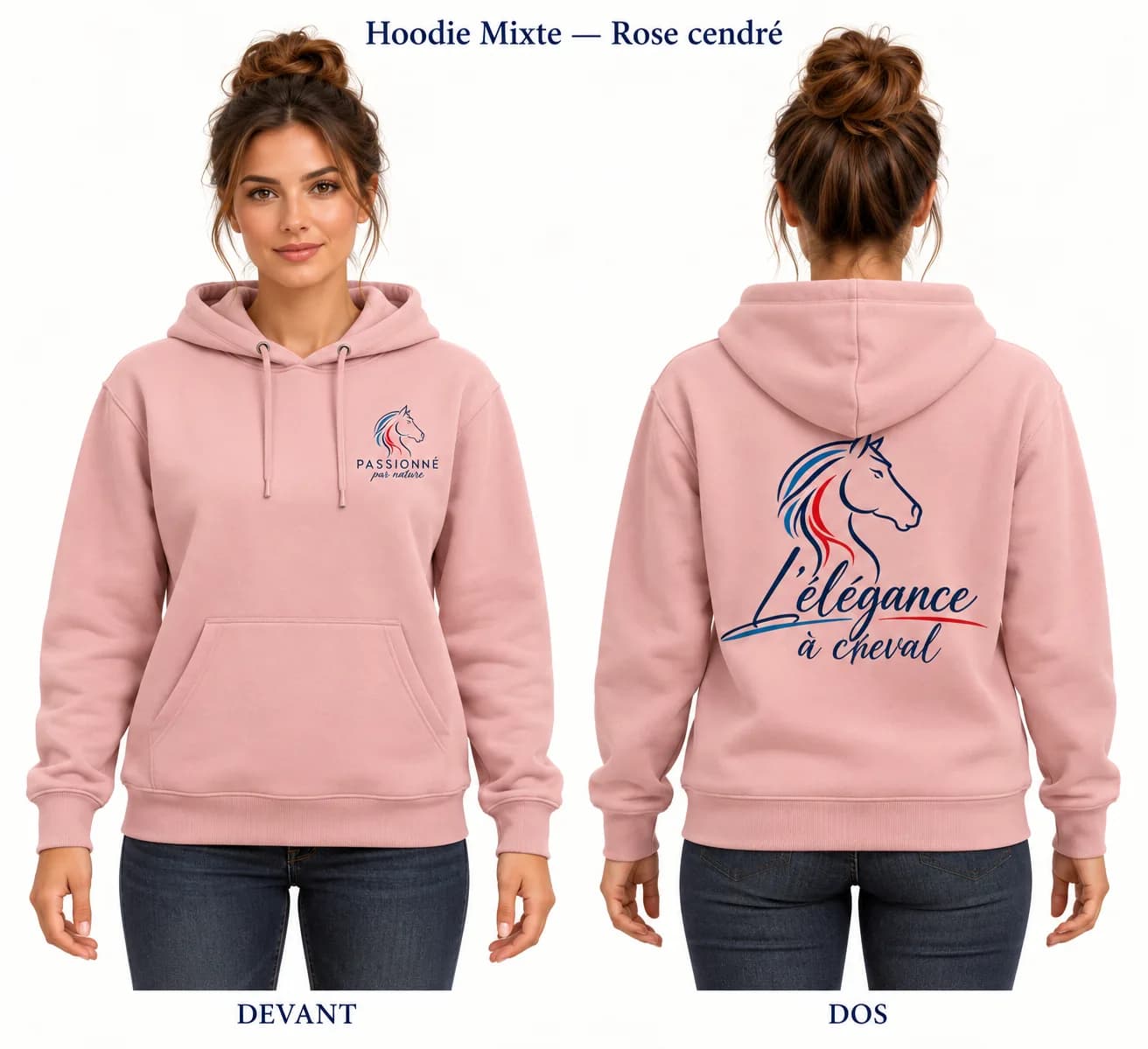 Hoodie Mixte Équitation — Rose cendré