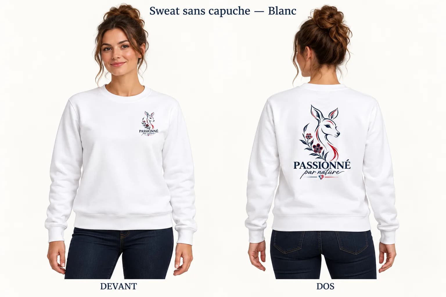 Sweat sans capuche Biche — Blanc